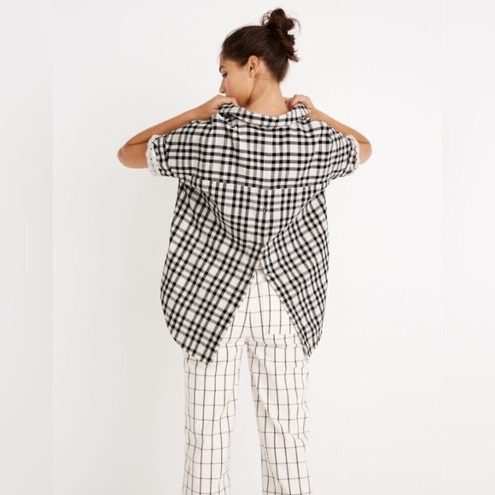 madewell oversized courier button back shirt in double faced plaid - Picture 3 of 11